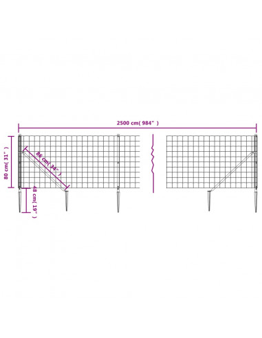 Recinzione Metallica con Picchetti Ancoraggio Antracite 0,8x25m