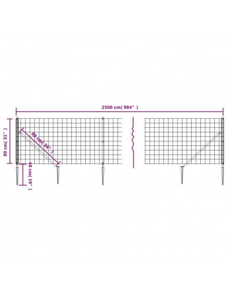Recinzione Metallica con Picchetti Ancoraggio Antracite 0,8x25m
