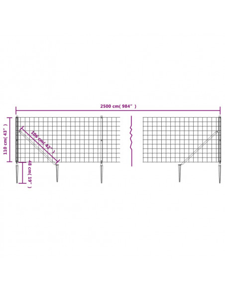 Recinzione Metallica con Picchetti Ancoraggio Antracite 1,1x25m