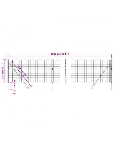 Recinzione Metallica Antracite 1,1x10 m in Acciaio Zincato