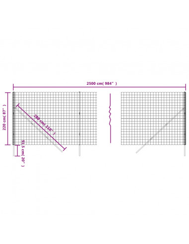 Recinzione Metallica Antracite 2,2x25 m in Acciaio Zincato