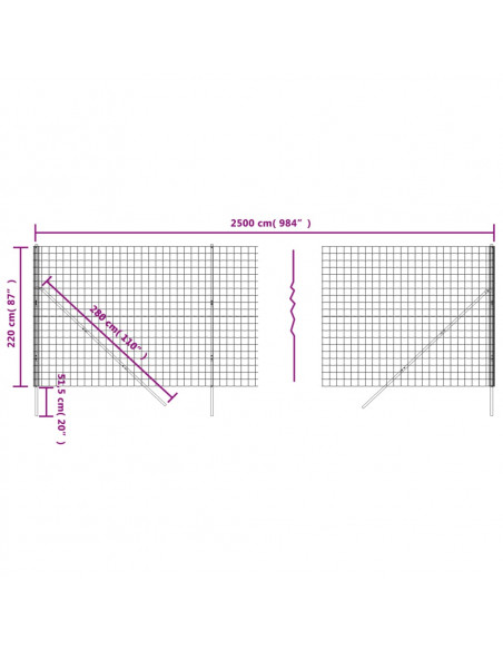 Recinzione Metallica Antracite 2,2x25 m in Acciaio Zincato