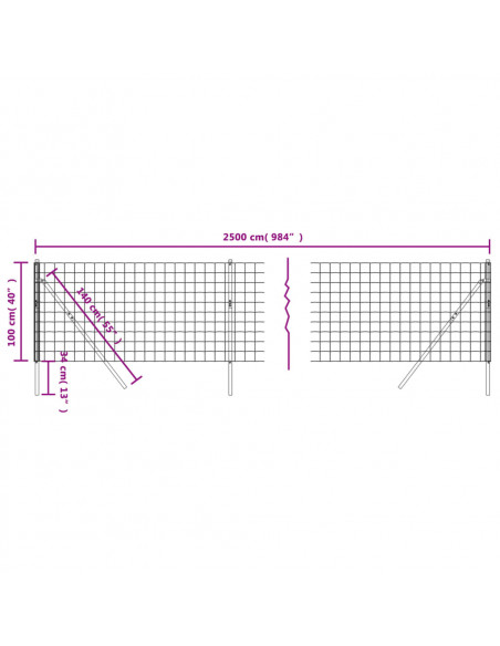 Recinzione Metallica Antracite 1x25 m in Acciaio Zincato