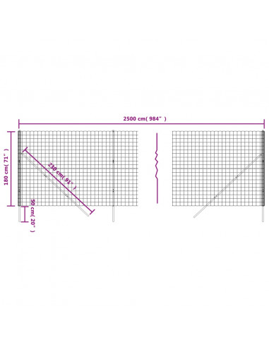 Recinzione Metallica Antracite 1,8x25 m in Acciaio Zincato