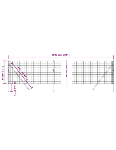 Recinzione Metallica Antracite 0,8x25 m in Acciaio Zincato