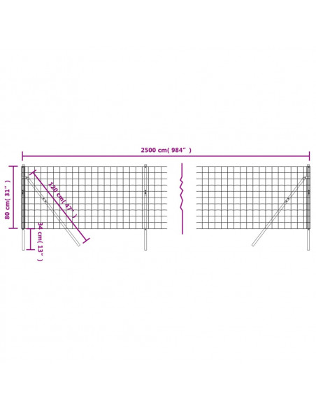 Recinzione Metallica Antracite 0,8x25 m in Acciaio Zincato