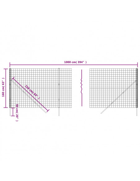 Recinzione Metallica Antracite 1,6x10 m in Acciaio Zincato