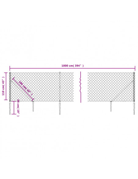 Recinzione a Rete con Picchetti Ancoraggio Antracite 1,1x10 m