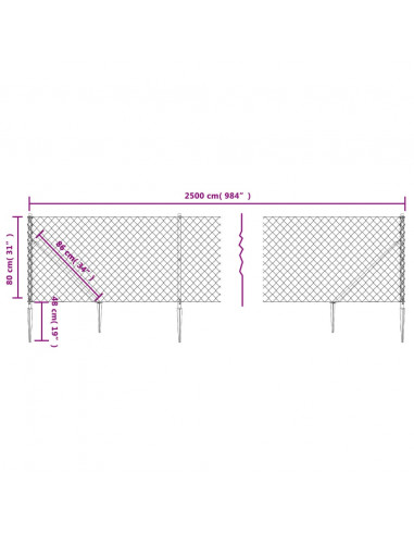 Recinzione a Rete con Picchetti Ancoraggio Antracite 0,8x25 m