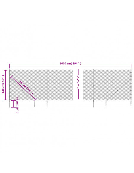 Recinzione a Rete con Picchetti Ancoraggio Antracite 1,4x10 m