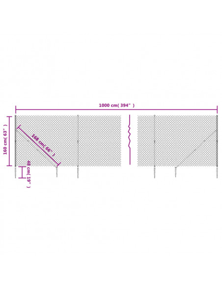 Recinzione a Rete con Picchetti Ancoraggio Antracite 1,6x10 m