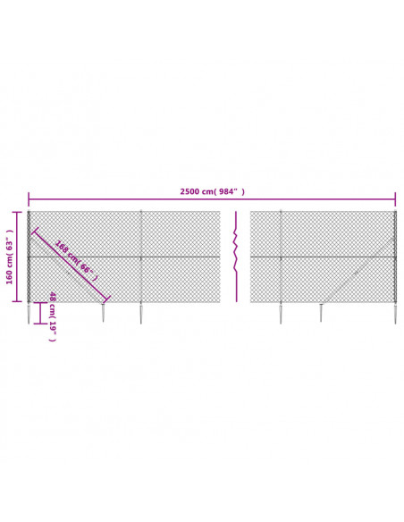 Recinzione a Rete con Picchetti Ancoraggio Antracite 1,6x25 m