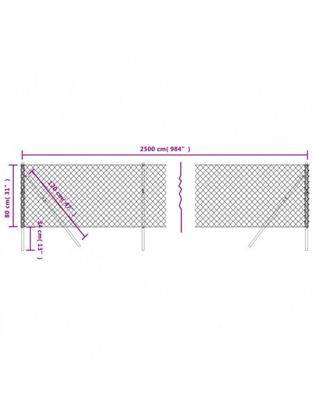 Recinzione a Rete Argento 0,8x25 m
