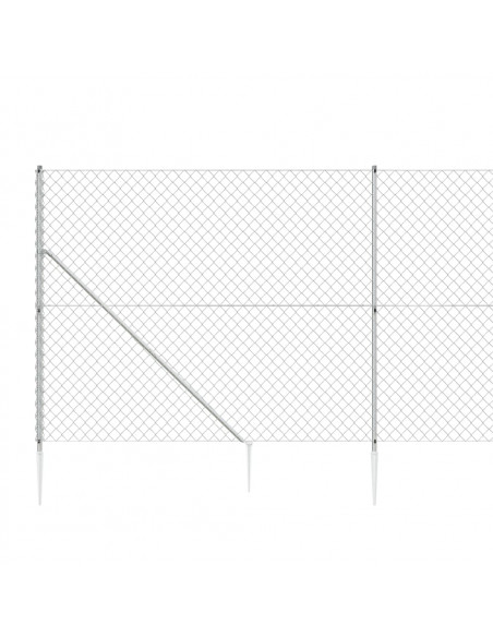 Recinzione a Rete con Picchetti Ancoraggio Argento 1,6x25 m