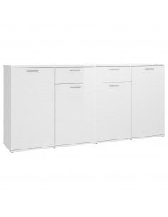 Credenza Bianco Lucido 160x36x75 cm in Legno Multistrato 2