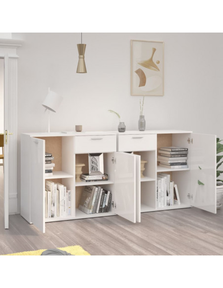 Credenza Bianco Lucido 160x36x75 cm in Legno Multistrato