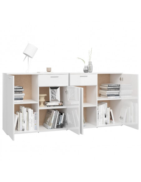 Credenza Bianco Lucido 160x36x75 cm in Legno Multistrato