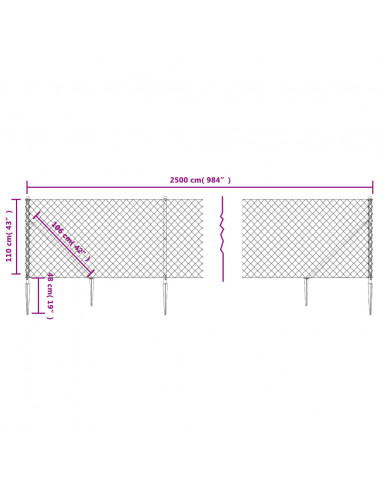 Recinzione a Rete con Picchetti Ancoraggio Verde 1,1x25 m