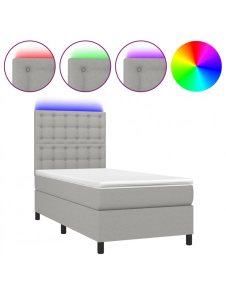 Letto a Molle Materasso e LED Grigio Chiaro 100x200 cm Tessuto