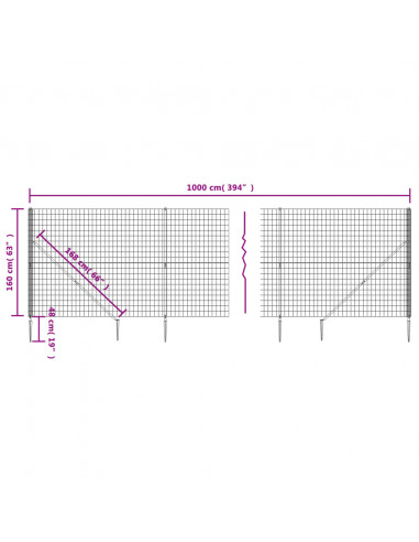 Recinzione Metallica con Picchetti Ancoraggio Antracite 1,6x10m
