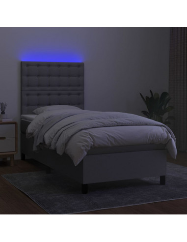 Letto a Molle Materasso e LED Grigio Chiaro 100x200 cm Tessuto