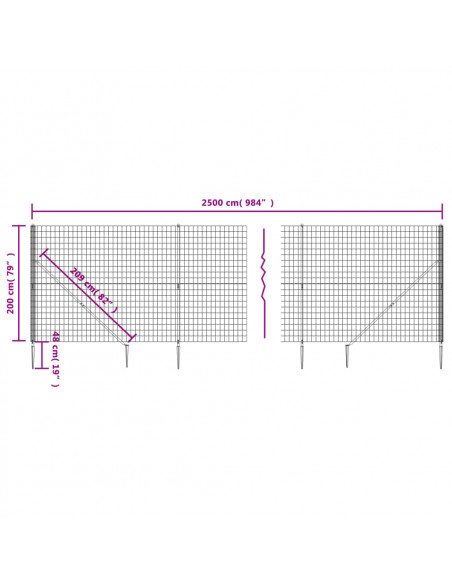 Recinzione Metallica con Picchetti Ancoraggio Verde 2x25 m