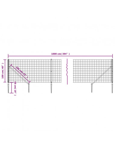 Recinzione Metallica con Picchetti Ancoraggio Antracite 1x10 m