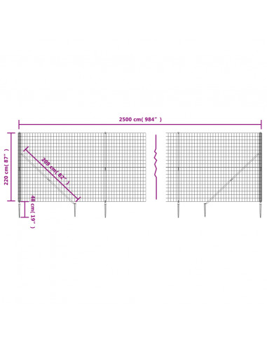 Recinzione Metallica con Picchetti Ancoraggio Verde 2,2x25 m