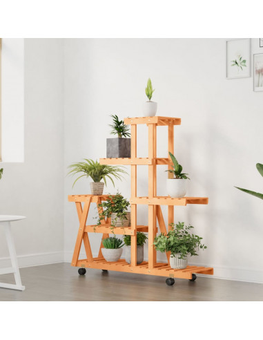 Portafiori con Ruote 95x25x101 cm in Legno Massello di Abete