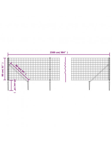 Recinzione Metallica con Picchetti Ancoraggio Verde 0,8x25 m