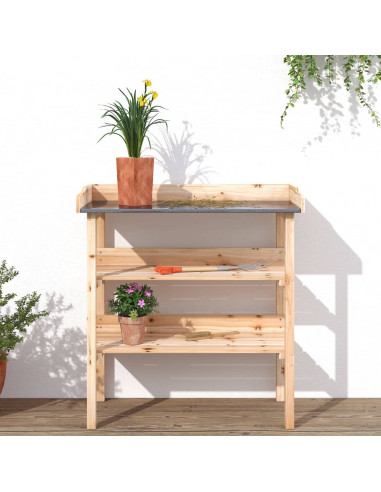 Tavolo Piante con Ripiani 78x38x,82,5cm Legno Massello Abete