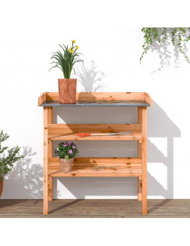 Tavolo Piante con Ripiani Marrone 78x38x,82,5cm Massello Abete