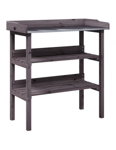 Tavolo Piante Ripiani Grigio 78x38x,82,5cm Legno Massello Abete