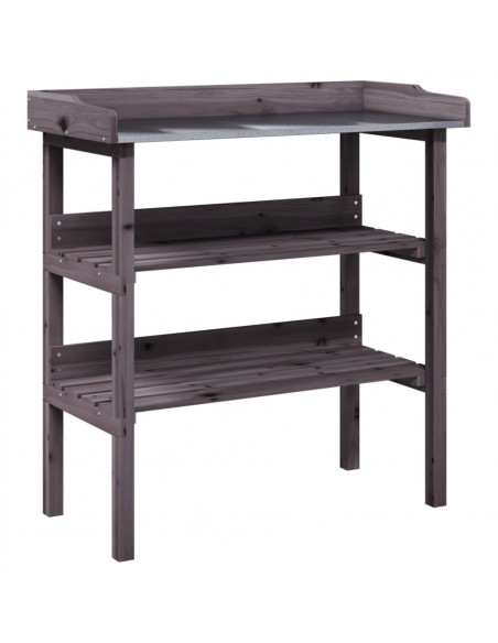 Tavolo Piante Ripiani Grigio 78x38x,82,5cm Legno Massello Abete