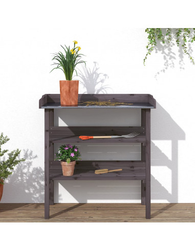 Tavolo Piante Ripiani Grigio 78x38x,82,5cm Legno Massello Abete