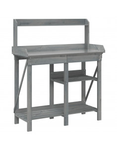 Panca Porta Vasi con Ripiani Grigia in Legno Massello di Abete 2