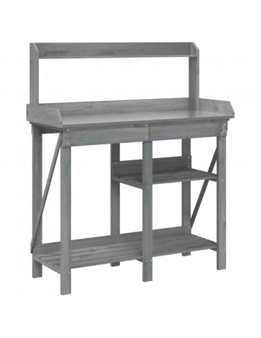 Panca Porta Vasi con Ripiani Grigia in Legno Massello di Abete