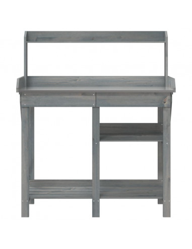 Panca Porta Vasi con Ripiani Grigia in Legno Massello di Abete