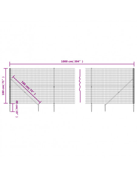 Recinzione Metallica con Picchetti Ancoraggio Antracite 1,8x10m