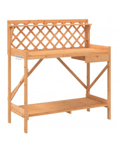 Panca Porta Vasi con Traliccio Marrone Legno Massello di Abete 2