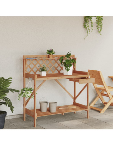 Panca Porta Vasi con Traliccio Marrone Legno Massello di Abete