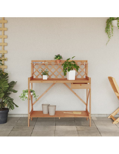 Panca Porta Vasi con Traliccio Marrone Legno Massello di Abete