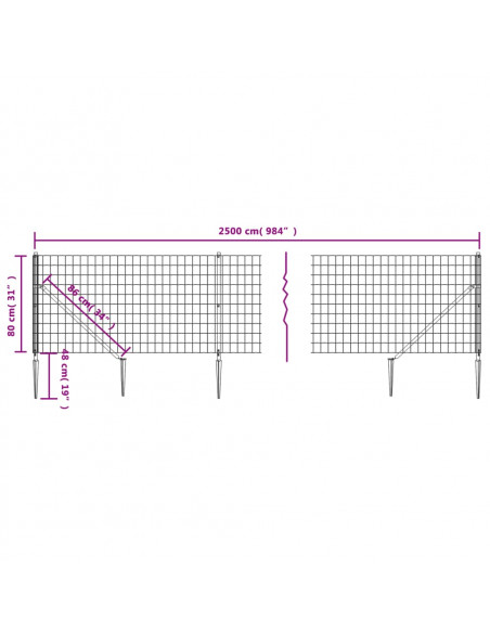 Recinzione Metallica con Picchetti Ancoraggio Antracite 0,8x25m