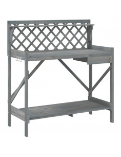 Panca Porta Vasi con Traliccio Grigia Legno Massello di Abete 2