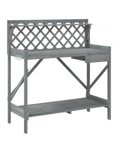 Panca Porta Vasi con Traliccio Grigia Legno Massello di Abete