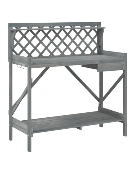 Panca Porta Vasi con Traliccio Grigia Legno Massello di Abete