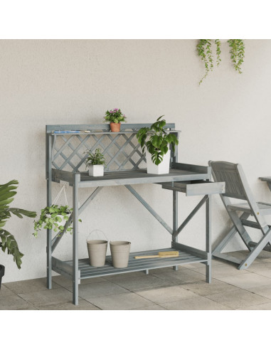 Panca Porta Vasi con Traliccio Grigia Legno Massello di Abete