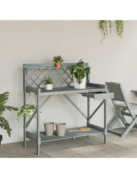 Panca Porta Vasi con Traliccio Grigia Legno Massello di Abete