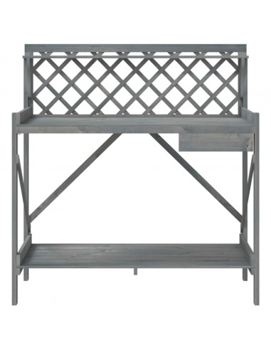 Panca Porta Vasi con Traliccio Grigia Legno Massello di Abete