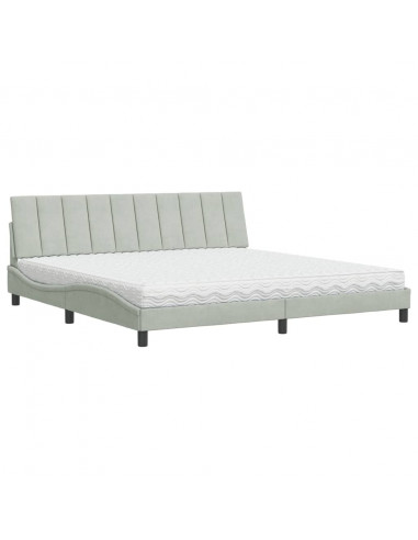 Letto con Materasso Grigio Chiaro 200x200cm Velluto